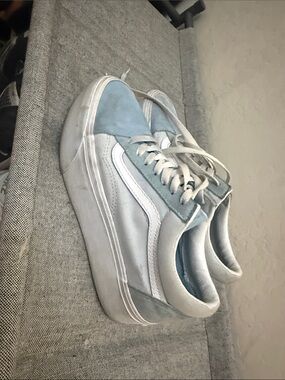 Vans Women's Light Blue and White Platform Sneakers